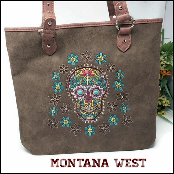 Montana West Sugar Skull Collection Concealed Carry Tote Bag - Picture 1 of 7